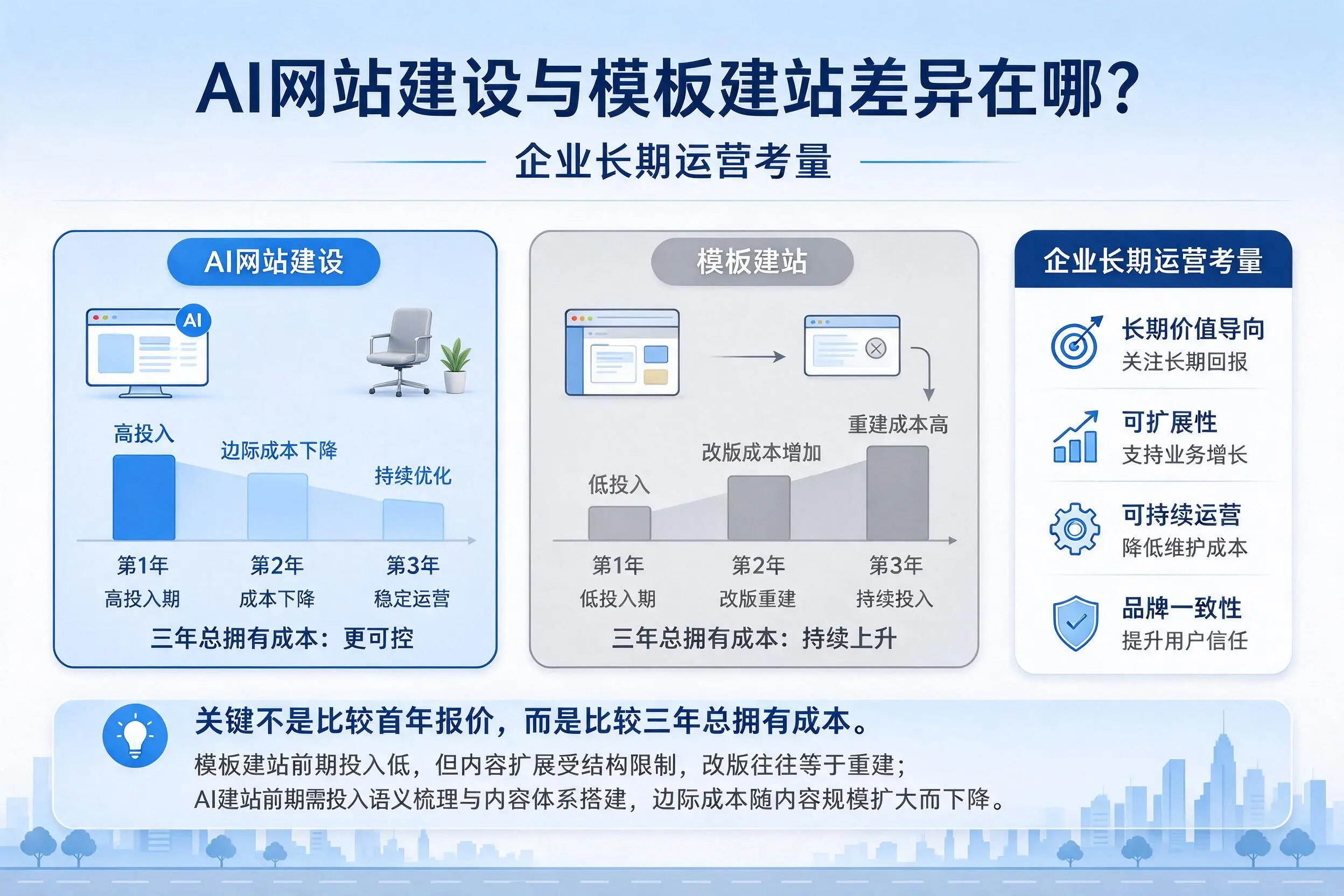 AI网站建设与模板建站差异在哪？哈密企业长期运营考量